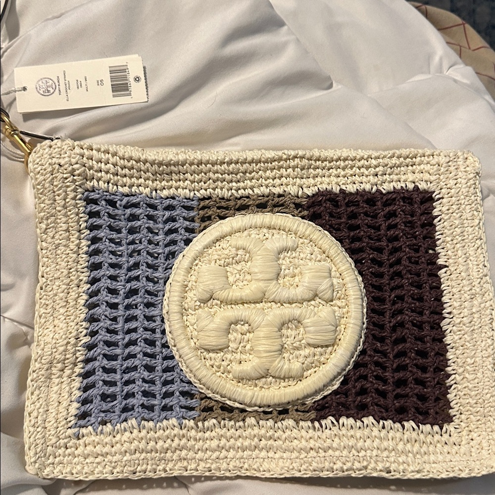 NWT Tory Burch Crochet striped pouch wristlet